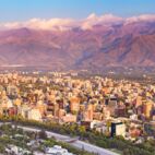 Skyline of Santiago de Chile from Cerro San Cristobal, sunset Von sara_winter