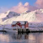 Amazing winter scenery. North fjords. scenic photo of winter mountains and vivid colorful sky. | Von jenyateua